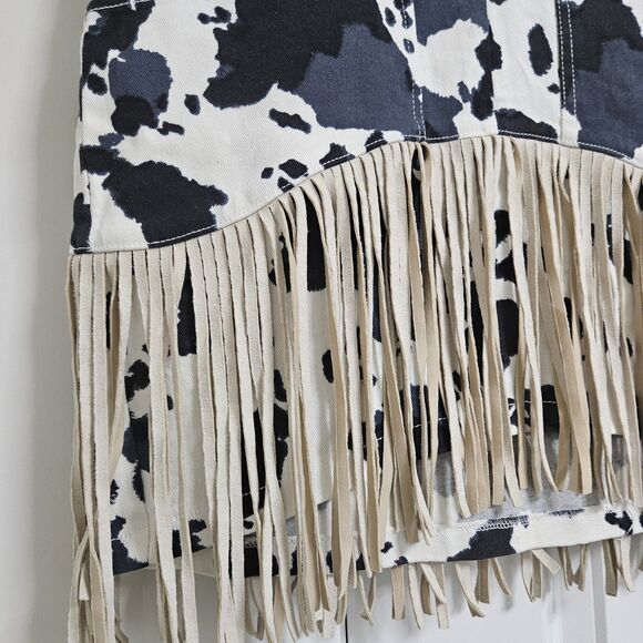 Peach Love California Suede Fringe Western Mini Skirt Women's Small Cow Print - Picture 3 of 9